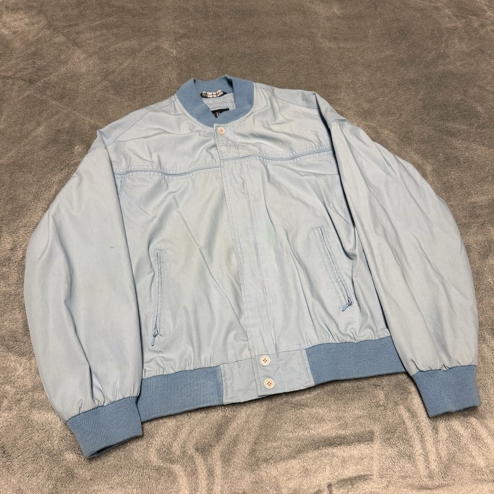 Vintage 80s Par Four Derby Style Jacket Blue Bomber Zip UP Men's Size Large Tall